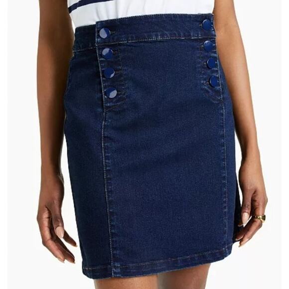 Charter Club Denim Jean Sailor Nautical Classic Cottagecore Skirt w/ Buttons - Picture 1 of 5